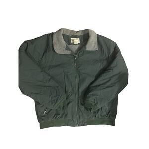 LL Bean Jacket Green Zip Nylon Fleece Lined Warm Up Men’s Size XL